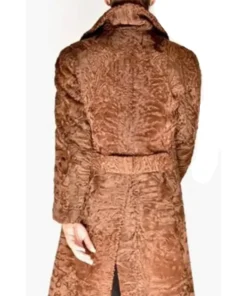 Women’s Swakara Persian Lamb Fur Fox Mink Fur Collar Long Trench Coat
