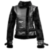 Womens Top Gun Black Fur Zipper Slim Fit Leather Jacket
