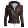 Womens Top Gun Brown Cropped Bomber Vintage Leather Jacket