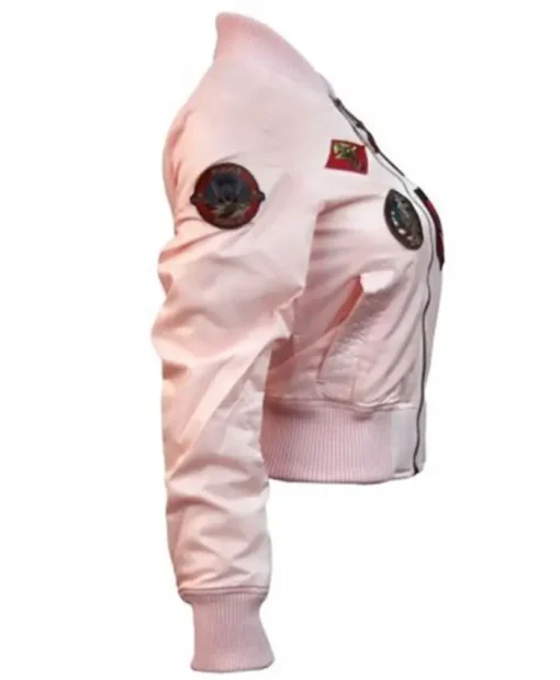 Womens Top Gun Cropped Bomber Light Pink Leather Jacket