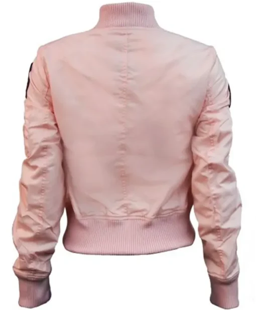 Womens Top Gun Cropped Light Leather Pink Bomber Jacket