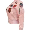 Womens Top Gun Cropped Light Pink Leather Bomber Jacket