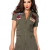 Womens Top Gun Green Cotton Adult Flight Uniform Costume