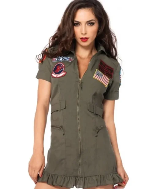 Womens Top Gun Green Cotton Adult Flight Uniform Costume