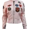 Womens Top Gun MA-1 Baby Pink Cropped Patched Bomber Jacket