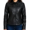 Womens Turn Down Black Leather Jacket