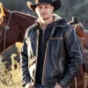 Yellowstone Cattle Thief Ranch Distressed Black Leather Jacket