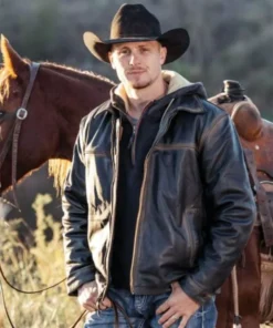 Yellowstone Cattle Thief Ranch Distressed Black Leather Jacket