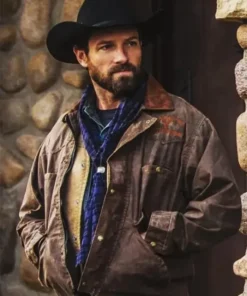 Yellowstone Ian Bohen Brown Distressed Field Leather Jacket