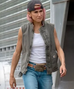 Yellowstone Jennifer Landon Grey Shearling Fur Denim Vest