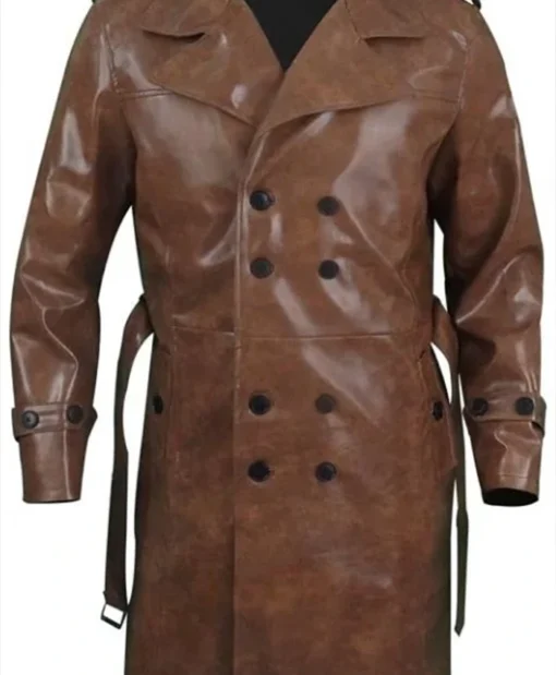 Yellowstone Origin 1883 James Dutton Brown Leather Trench Coat Full