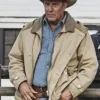 Yellowstone S03 John Dutton Beige Leather Jacket