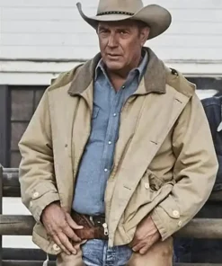 Yellowstone S03 John Dutton Beige Leather Jacket