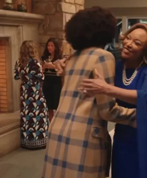 Vacation Friends Yvonne Orji Brown Checkered Coat back look