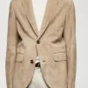Zachary C Mango 100% Suede Leather Notch Lapel Beige Blazer Jacket