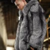 Zeus Turndown Faux Mink Fur Grey Coat