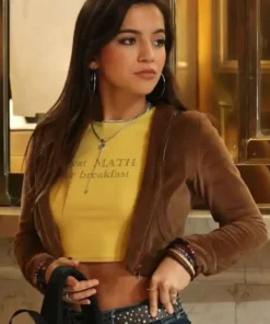 Anya Corazon Madame Web 2024 Brown Cropped Velvet Jacket For Men And Women