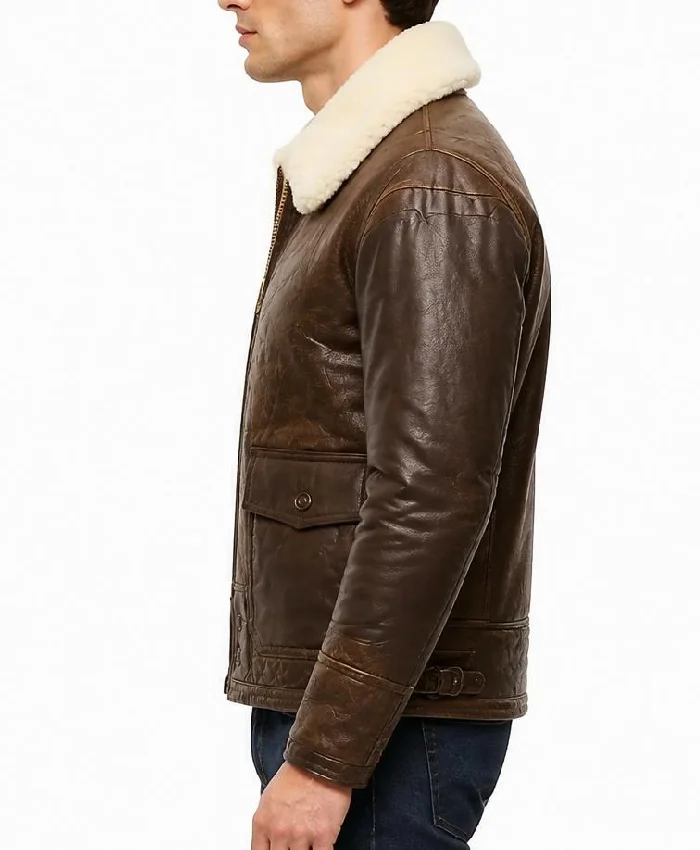 B-3 AN-J-4 Brown Sheepskin Leather Jacket Men