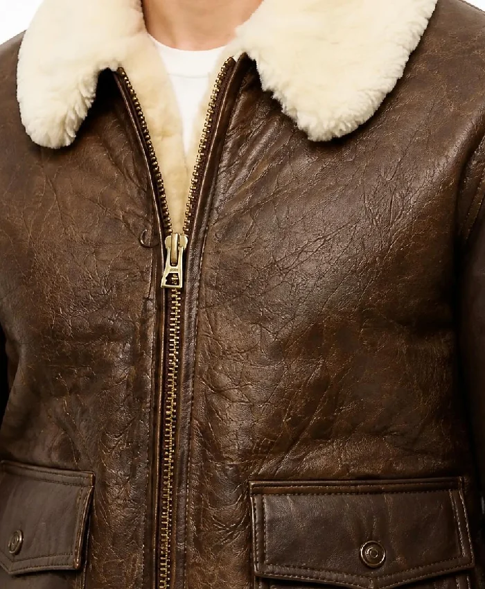 B-3 AN-J-4 Brown Sheepskin Leather Jacket Mens