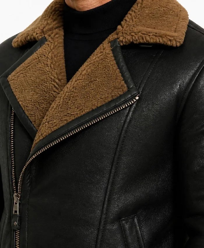 B-3 Anderson Black Sheepskin Shearling Leather Jacket Men