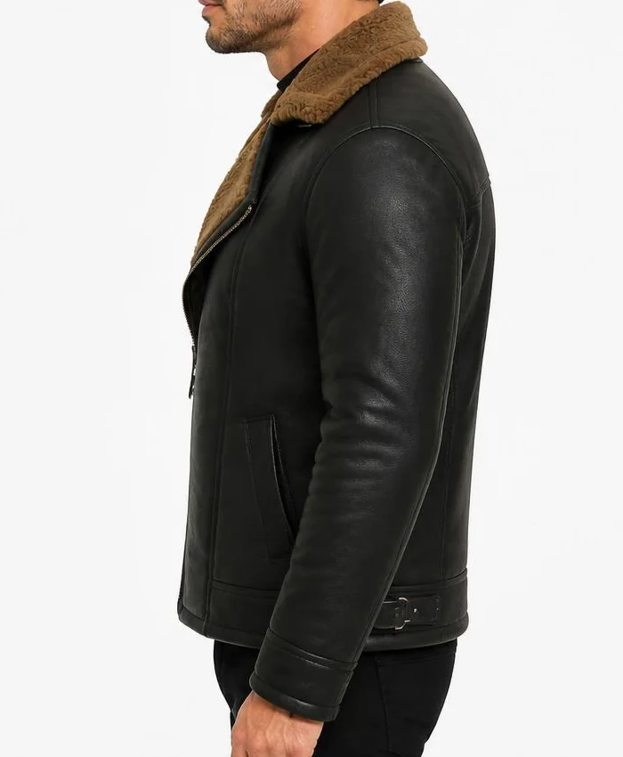 B-3 Anderson Black Sheepskin Shearling Leather Jacket Mens