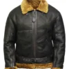 B-3 Aviator Shearling Fur Sheepskin Black Leather Flying Jacket