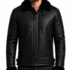 B-3 Aviator Shearling Fur Sheepskin Leather Black Jacket