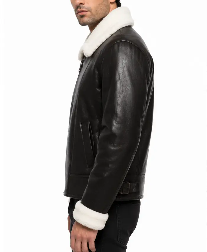 B-3 Aviator Shearling Fur Sheepskin Leather Black Jacket