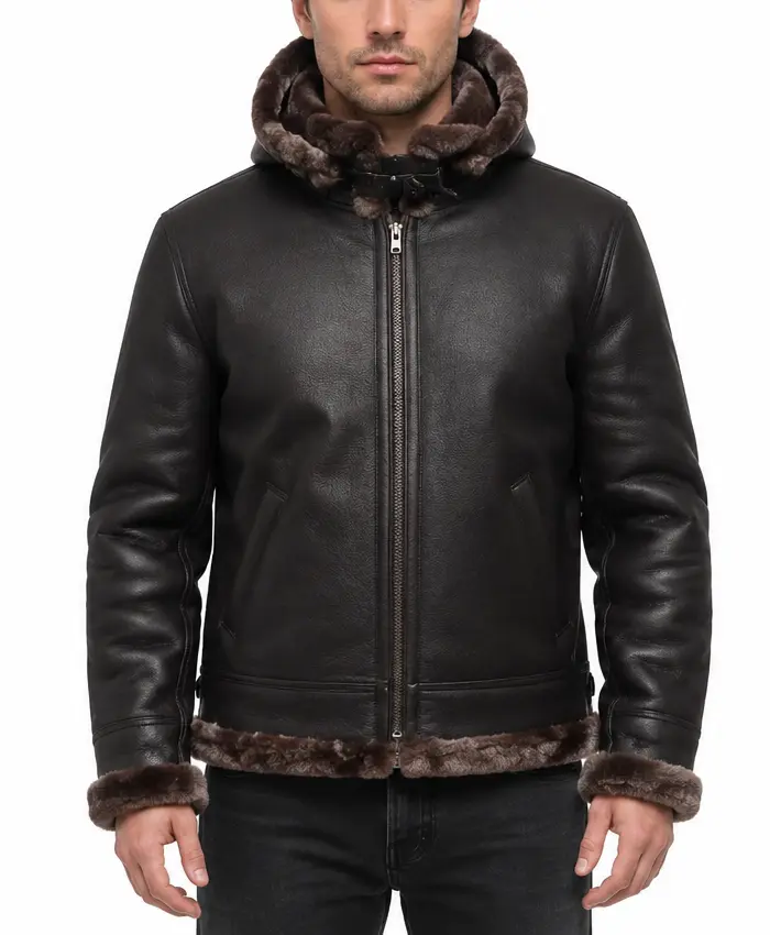B-3 Black And Brown Shearling Sheepskin Leather Jacket