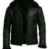 B-3 Black Aviator Shearling Fur Sheepskin Leather Jacket