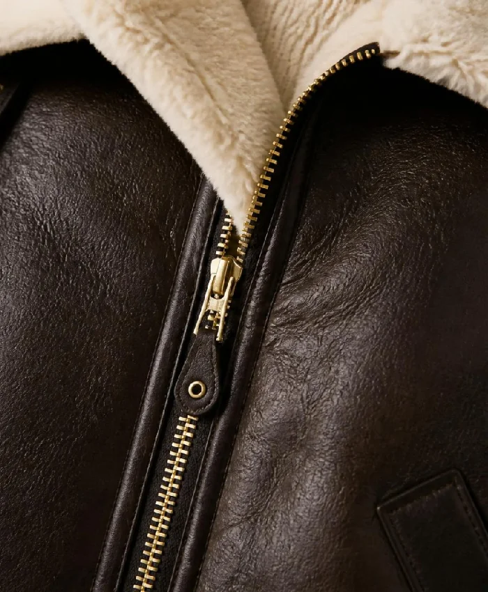 B-3 Black Aviator Shearling Sheepskin Leather Jacket Men