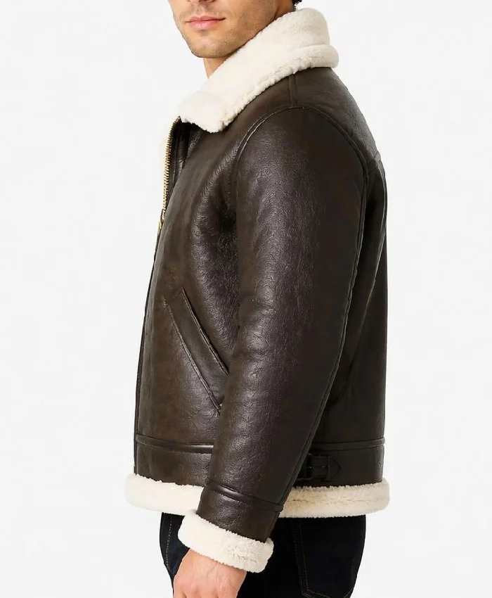 B-3 Black Aviator Shearling Sheepskin Leather Jacket Mens