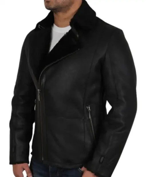 B-3 Black Sheepskin Leather Shearling Fur Jacket