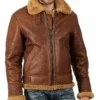 B-3 Brown Aviator Shearling Fur Leather Jacket