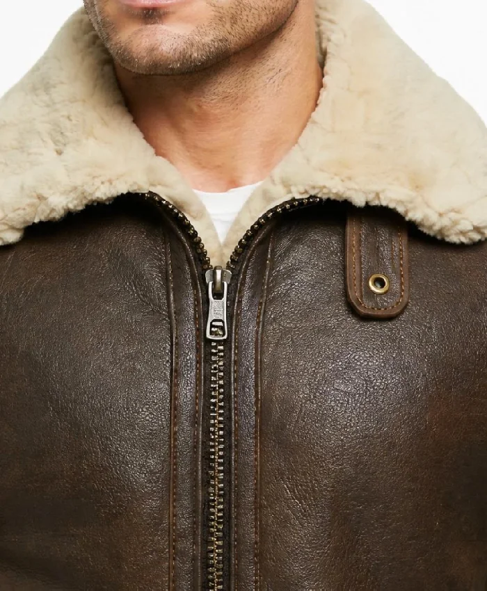 B-3 Brown Sheepskin Flying Leather Jacket For Mens