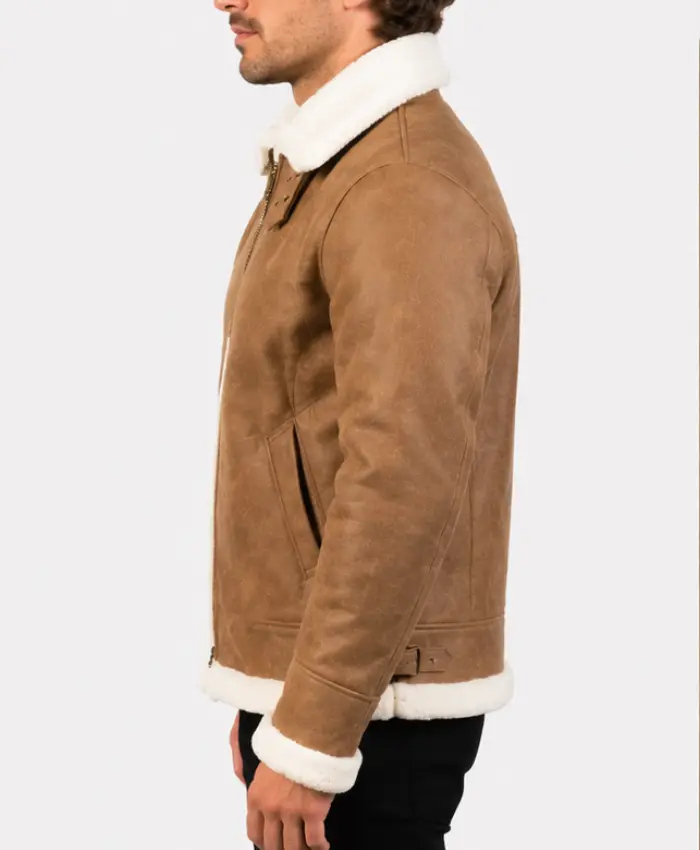 B-3 Distressed Brown Shearling Leather Jacket
