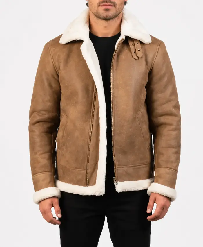 B-3 Distressed Shearling Leather Brown Jacket