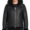 B-3 Hooded Leather Black Jacket