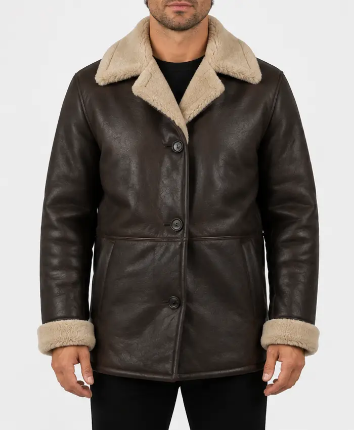 B-3 Shearling Fur Aviator Leather Dark Brown Jacket