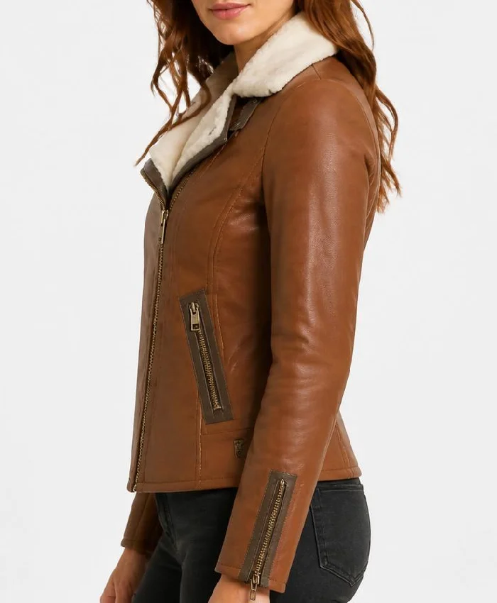 B-3 Shearling Fur Leather Jacket Womens