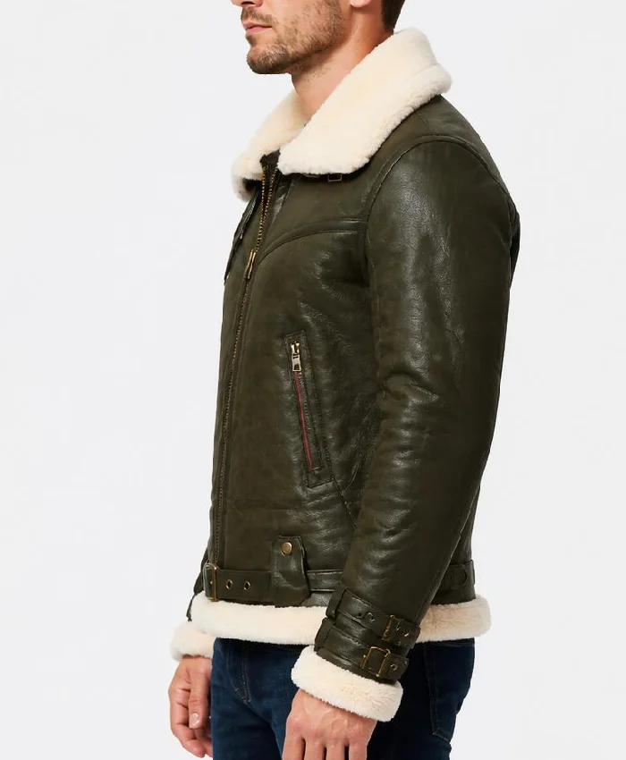 B-3 Shearling Leather Army Green Jacket