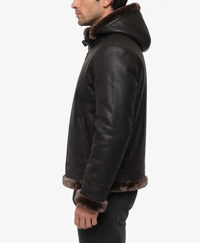 B-3 Shearling Sheepskin Leather Black And Brown Jacket