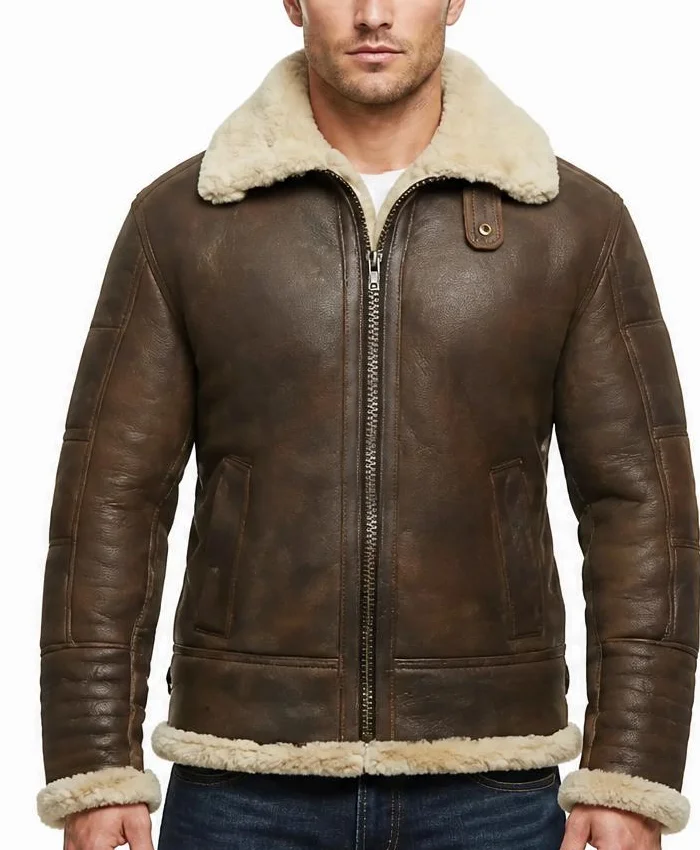 B-3 Sheepskin Flying Leather Brown Jacket