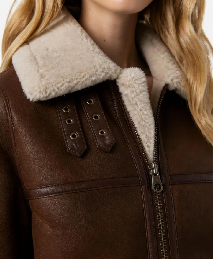 B-3 Sheepskin Shearling Dark Brown Leather Jacket Women