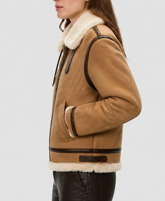 B-3 Tan Suede Leather Jacket Womens