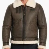 B-3 Vintage Shearling Sheepskin Leather Jacket For Brown