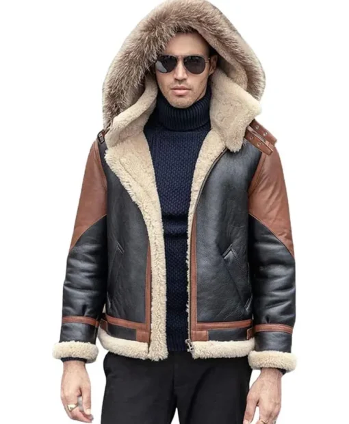 B3 Sheepskin With Detachable Hood Brown & Ginger Jacket