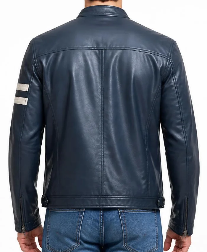 Biker Blue Leather Jacket For Men