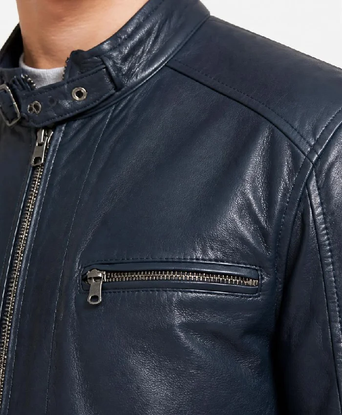 Biker Blue Leather Jacket Men