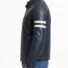 Biker Blue Leather Jacket Mens